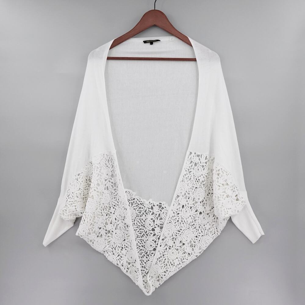 KOBI HALPERIN Open Front Cardigan‎ Womens Small White Lace Crochet Wrap Draped